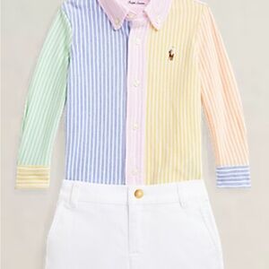 NWT Ralph Lauren Pastel Striped baby boy  Button Down Shirt and short set